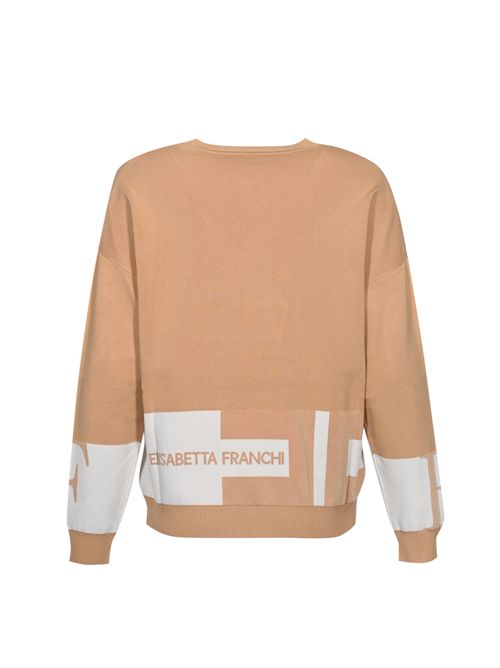 Maglia in viscosa con bande logo lucide Honey/Avorio Elisabetta Franchi | MK01S56E2EG1